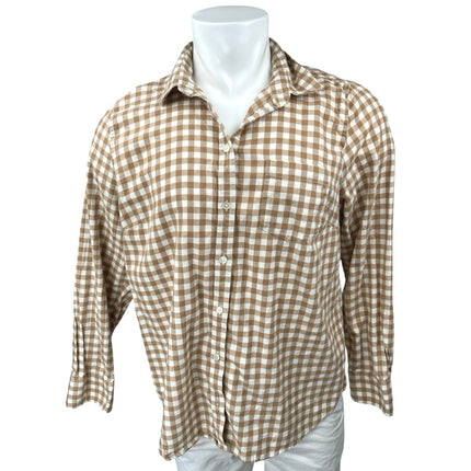 J.Crew Men's Brown White Plaid Check Long Sleeve Button Down Shirt Top Size XL