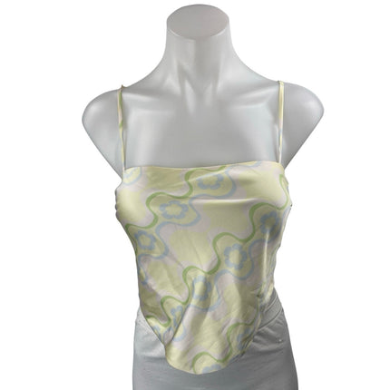 Aritzia Sun Deh Yellow Floral Silk Satin Tie Cami Camisole Tank Top Size XS