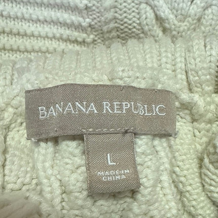Banana Republic White Cable Knit Turtleneck Long Sleeve Pullover Sweater Top L