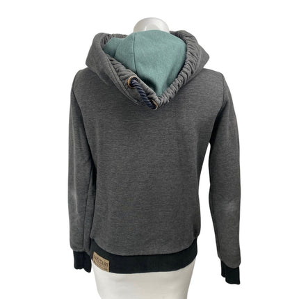 Naketano Women's Gray Cowl Neck Long Sleeve Hoodie Hooded Sweatshirt Sweater S