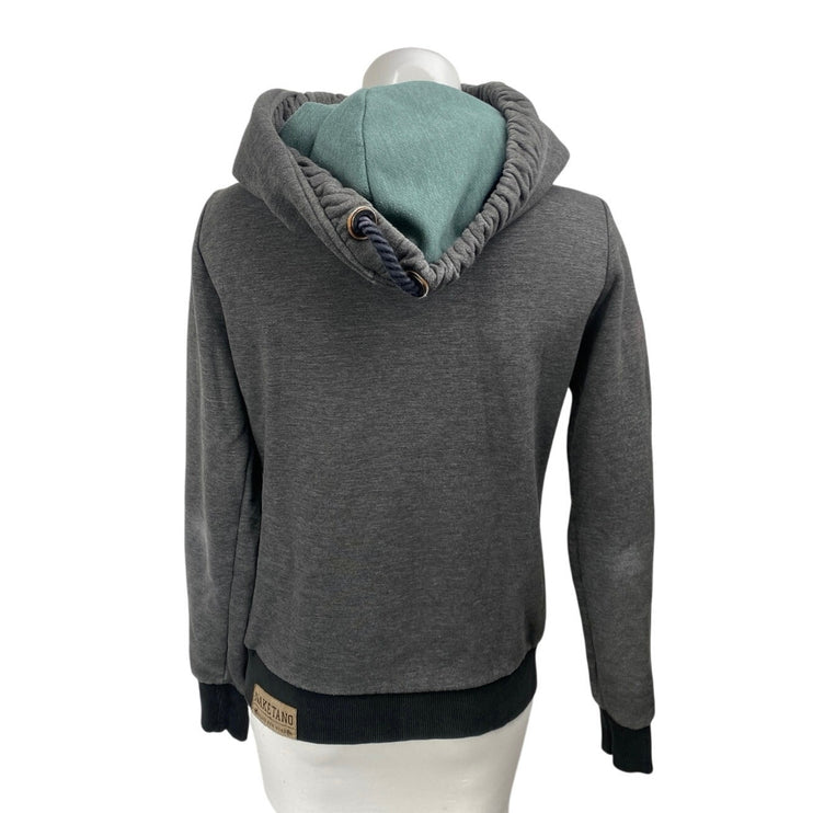 Naketano Women's Gray Cowl Neck Long Sleeve Hoodie Hooded Sweatshirt Sweater S