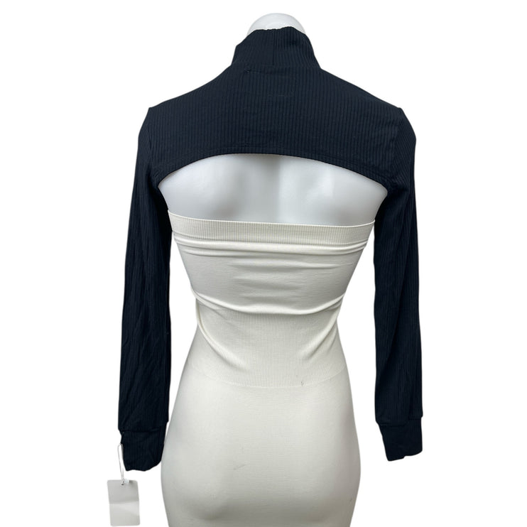 NEW Wrapped Black Turtleneck Long Sleeve Rib Knit Cropped Bolero Shrug Top Sz S
