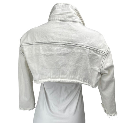 Oh My T Shirt Women's White Long Sleeve Cutoff Crop Denim Jean Jacket Size S
