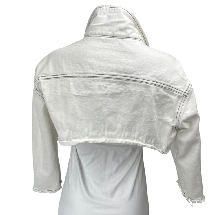 Oh My T Shirt Women's White Long Sleeve Cutoff Crop Denim Jean Jacket Size S