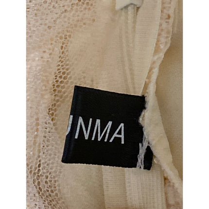 Ailunma Women's Beige Cream Long Sleeve Mesh Beaded A Line Mini Dress Size S