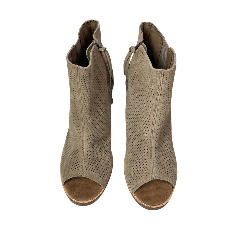 NEW TOMS Majorca Women's Perforated Suede Open Toe Block Heels Ankle Booties 10