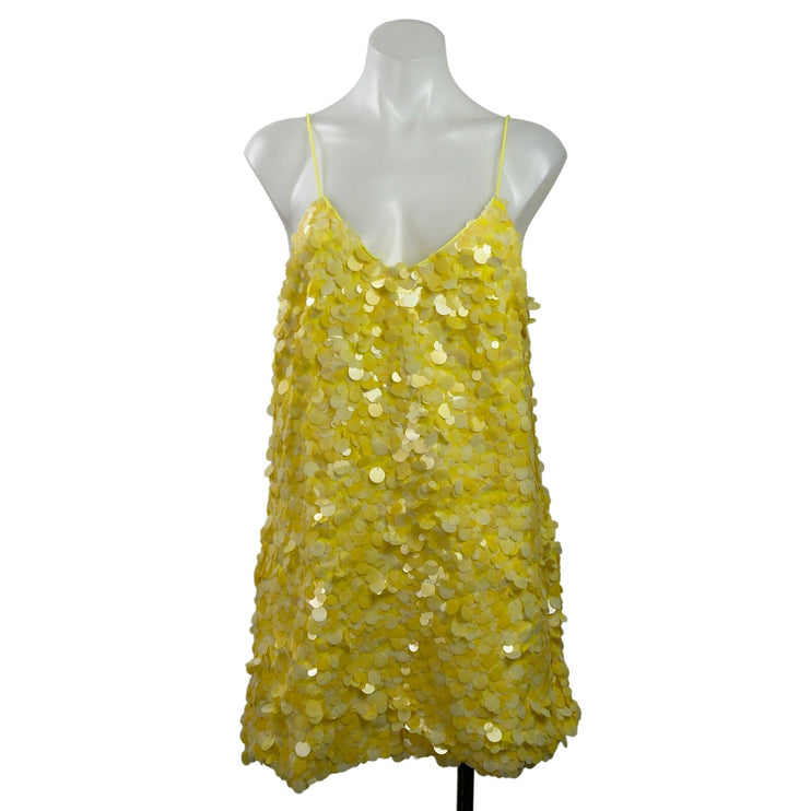NEW Easy Clothes Yellow Sequin Sparkly Sleeveless Cami Tank Mini Dress Size S