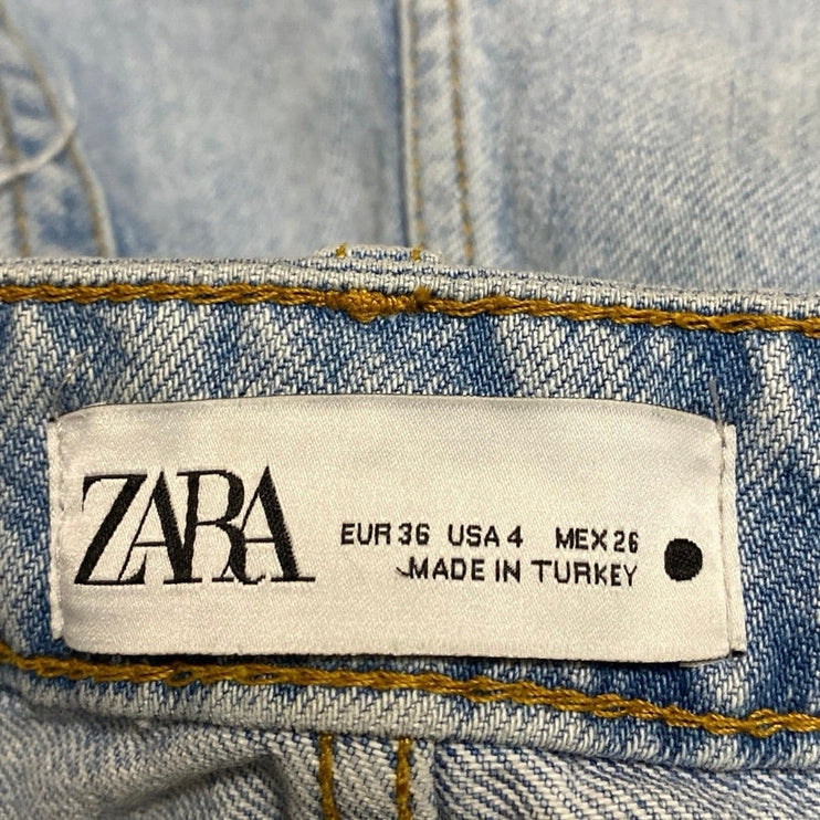 Zara Women's Blue High Waist Distressed Raw Hem Mini Cutoff Denim Jeans Shorts 4