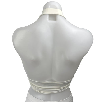 Princess Polly White Halter Sleeveless Plunging V Neck Open Back Crop Top Size 2