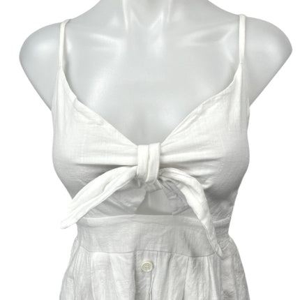FancyInn White Sleeveless Tie Front Cutout Smocked A Line Mini Dress Size S