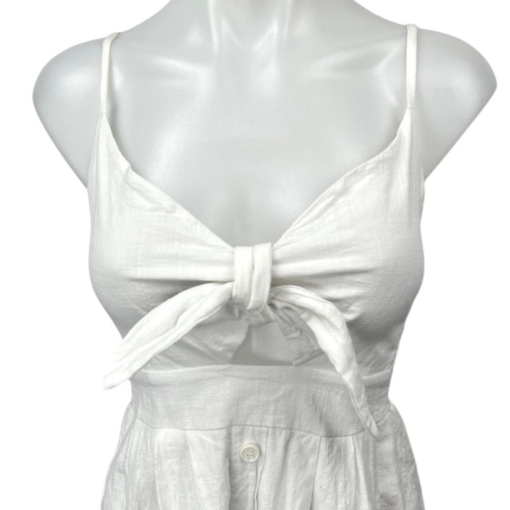 FancyInn White Sleeveless Tie Front Cutout Smocked A Line Mini Dress Size S