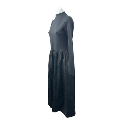Marcella Women's Black Long Sleeve Mock Neck Pleated Fit & Flare Maxi Dress Sz M