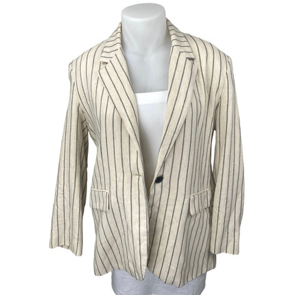 Zara Women's Beige Black Striped Long Sleeve Blazer Coat Suit Jacket Size XL