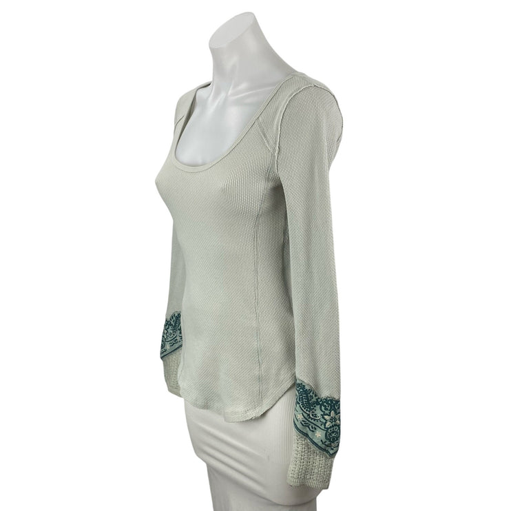Free People We The Free Green Bandana Cuff Waffle Knit Long Sleeve Sweater Sz S
