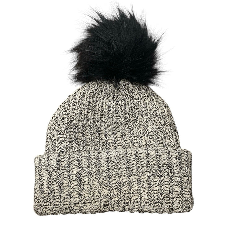 Love Your Melon Gray Faux Fur Pom Pom Cuffed Knit Winter Beanie Cap Hat One Size