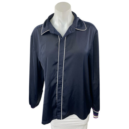 Saylient Women's Blue Collar Long Sleeve Button Down Classic Shirt Blouse Top M