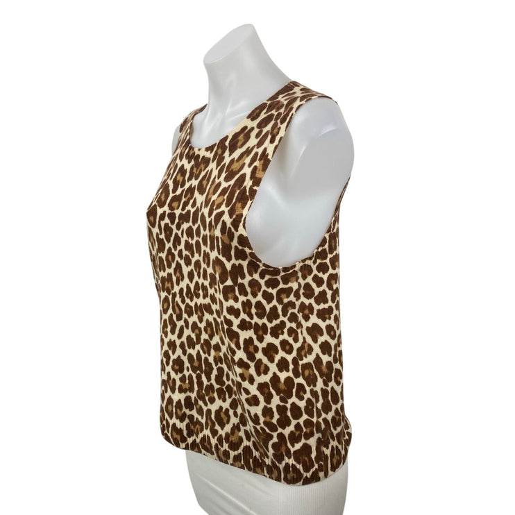 J.Crew Beige Leopard 100% Cashmere Sleeveless Knit Sweater Vest Tank Top Size L