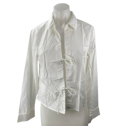 Abercrombie & Fitch White Tie Front Collared Long Sleeve Blouse Shirt Top Size S