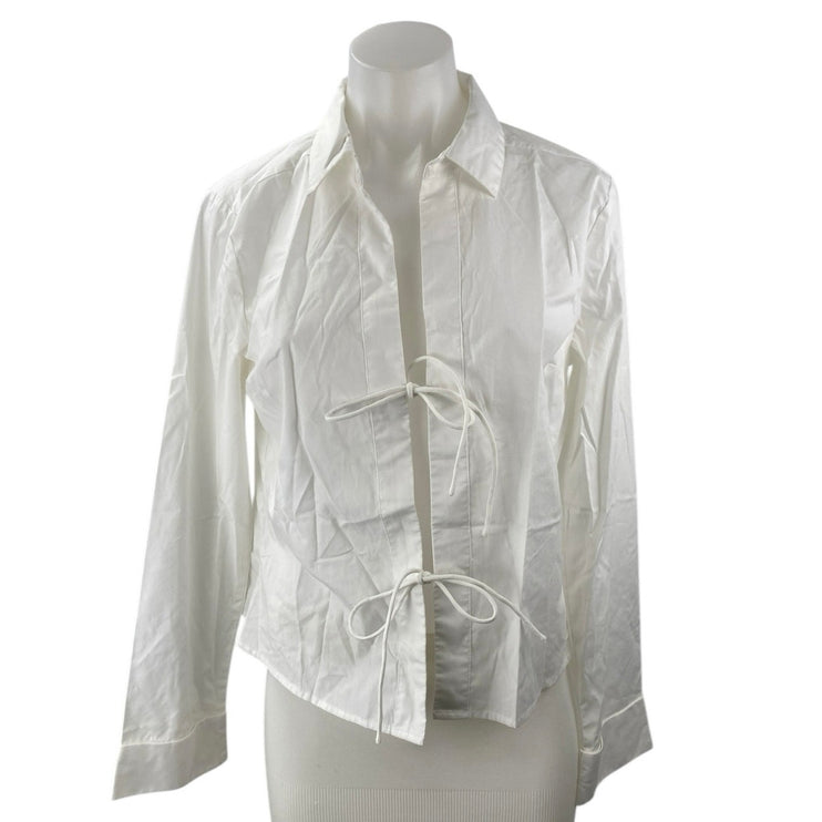 Abercrombie & Fitch White Tie Front Collared Long Sleeve Blouse Shirt Top Size S