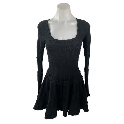 LoveShackFancy Lavender Black Knit Long Sleeve Fit & Flare Mini Dress Size M