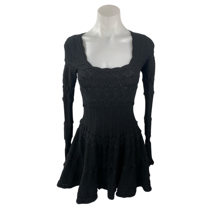 LoveShackFancy Lavender Black Knit Long Sleeve Fit & Flare Mini Dress Size M