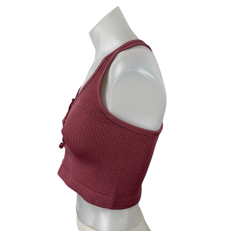 Out From Under Drew Seamless Waffle Knit Sleeveless Henley Crop Tank Bra Top M/L