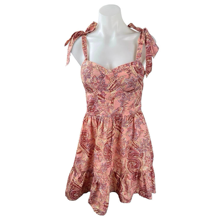 BOG Collection Pink Coral Floral Paisley Bustier Fit & Flare Mini Dress Size M