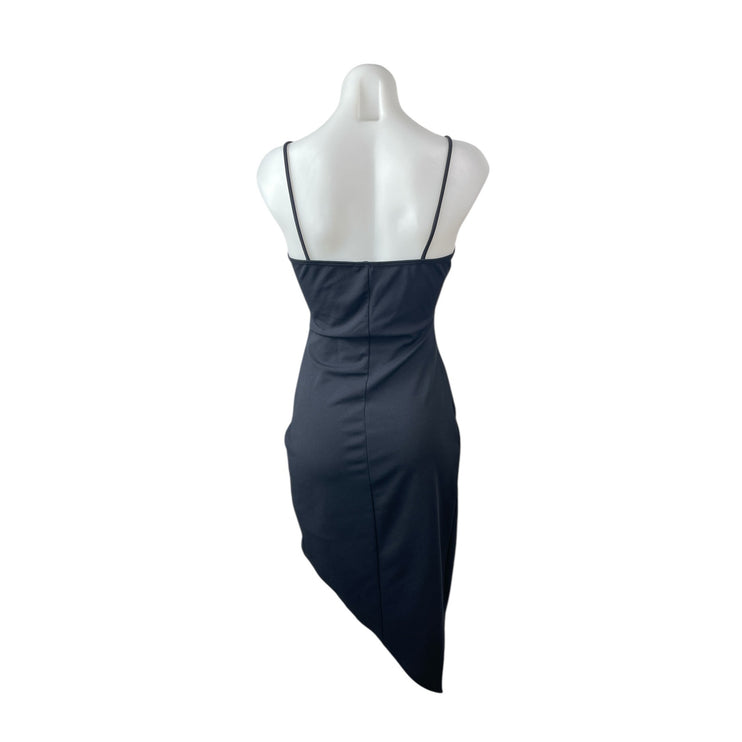 Necessary Clothing Black Sleeveless Ruched V Neck Cami Asymmetric Sheath Dress M