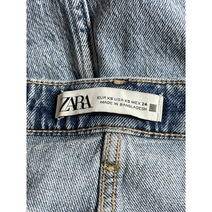 Zara Women's Light Blue High Rise Front Slit Midi Maxi Straight Denim Skirt XS