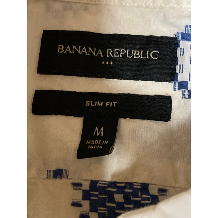 Banana Republic Men's Geometric Collared Short Sleeve Button Down Shirt Top Sz M