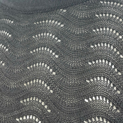 Solitaire Black Crochet Knit Short Flutter Sleeve Crop Sweater Blouse Top Size M