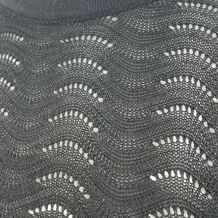 Solitaire Black Crochet Knit Short Flutter Sleeve Crop Sweater Blouse Top Size M