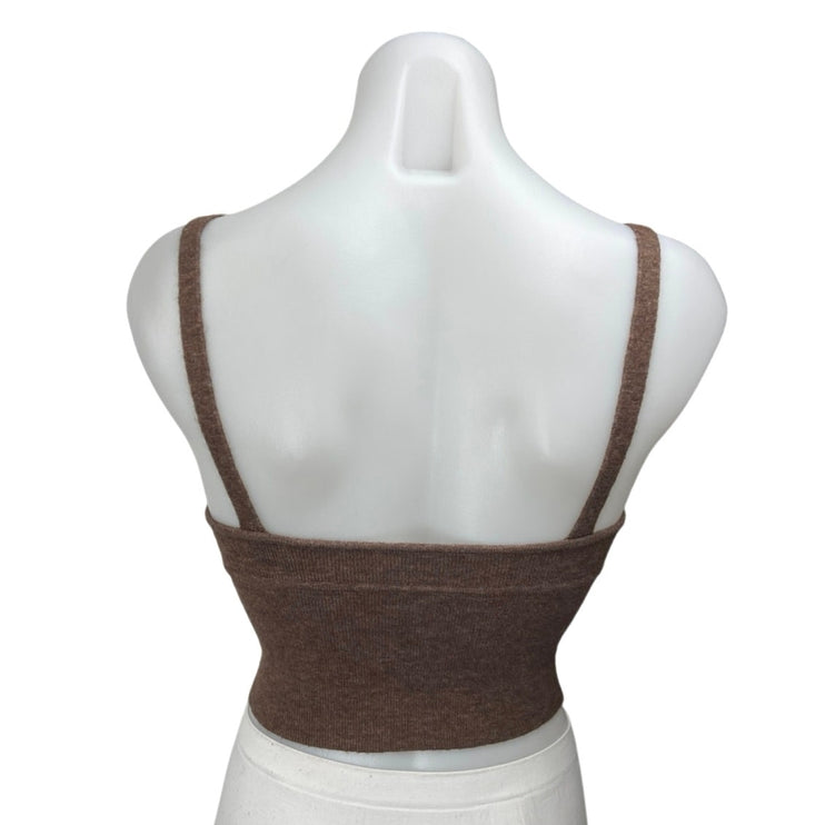 Aritzia Wilfred Brown Ribbed Knit Sleeveless Wool Cami Camisole Tank Crop Top XS