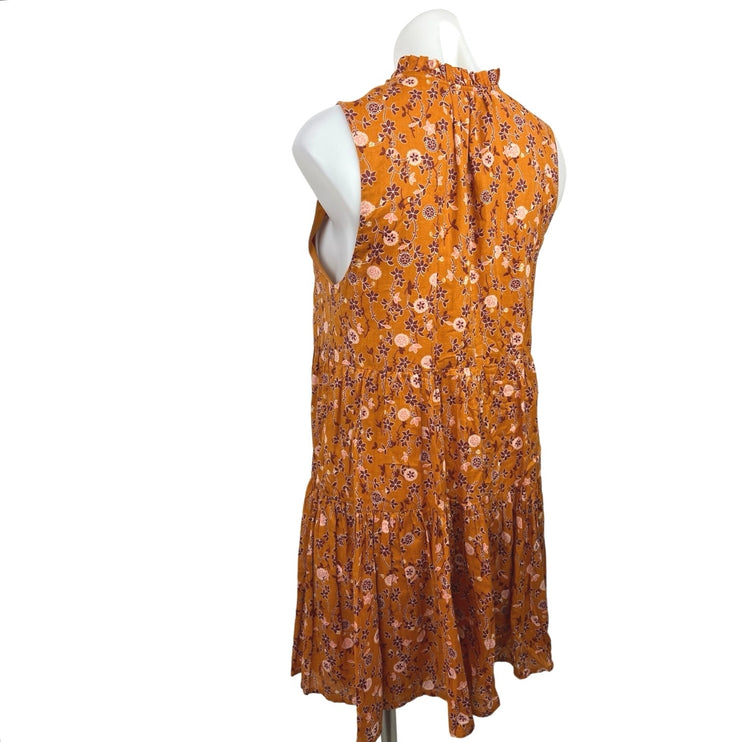 BB Dakota Steve Madden Sunny Disposition Orange Floral Tie Mini Tiered Dress S