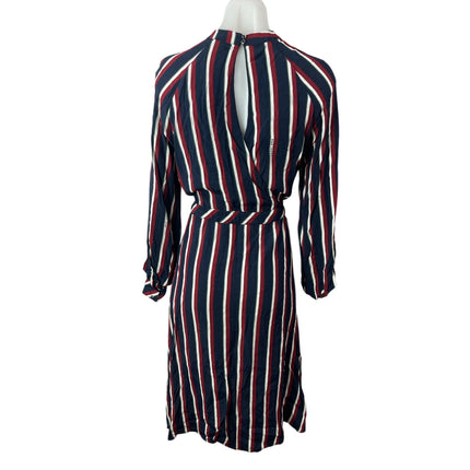 Pepe Jeans Multicolor Striped Long Sleeve Keyhole Mock Tie A Line Midi Dress S