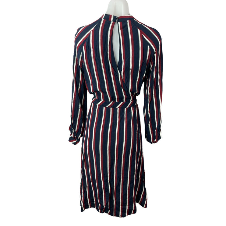 Pepe Jeans Multicolor Striped Long Sleeve Keyhole Mock Tie A Line Midi Dress S