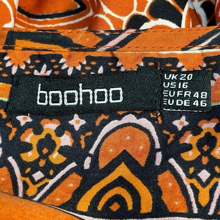 Boohoo Women Multicolor Scarf Paisley Print Long Sleeve Swing Mini Dress Size 16