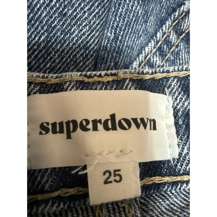 Superdown Women's Blue Frayed Raw Hem High Waisted Straight Denim Jeans Pants 25