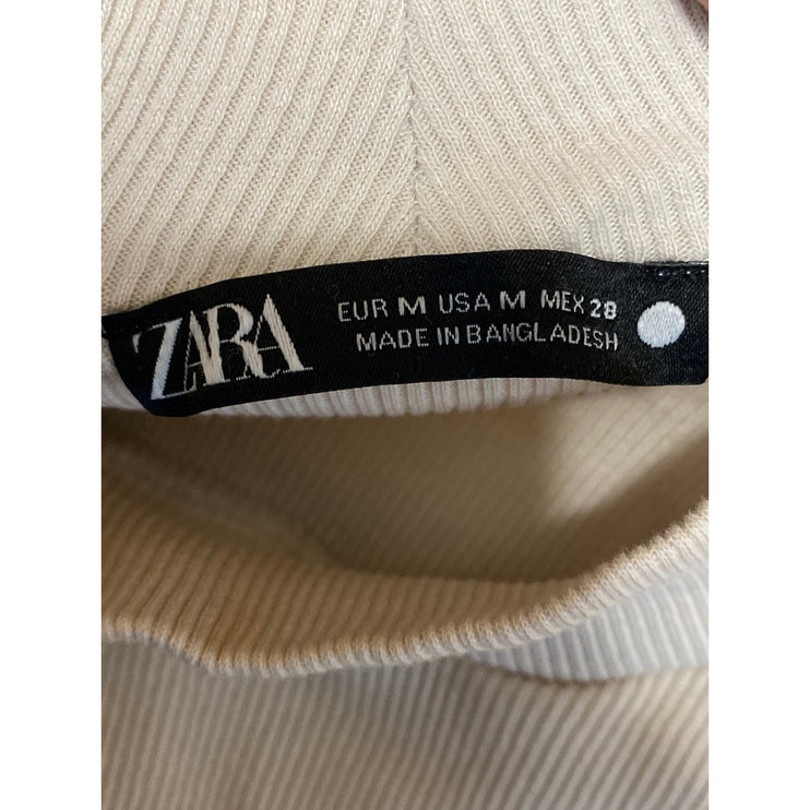 Zara Soft Long Womens Beige Knit Sleeveless Mock Neck Midi T-Shirt Shift Dress M