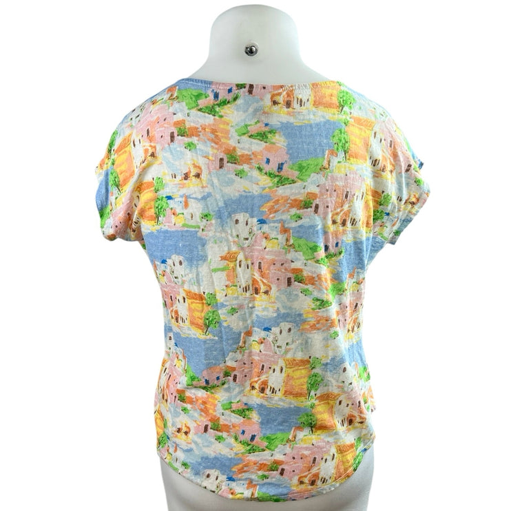 Cynthia Rowley Blue Multicolor Short Sleeve Graphic Print T Shirt Tee Top Sz XL