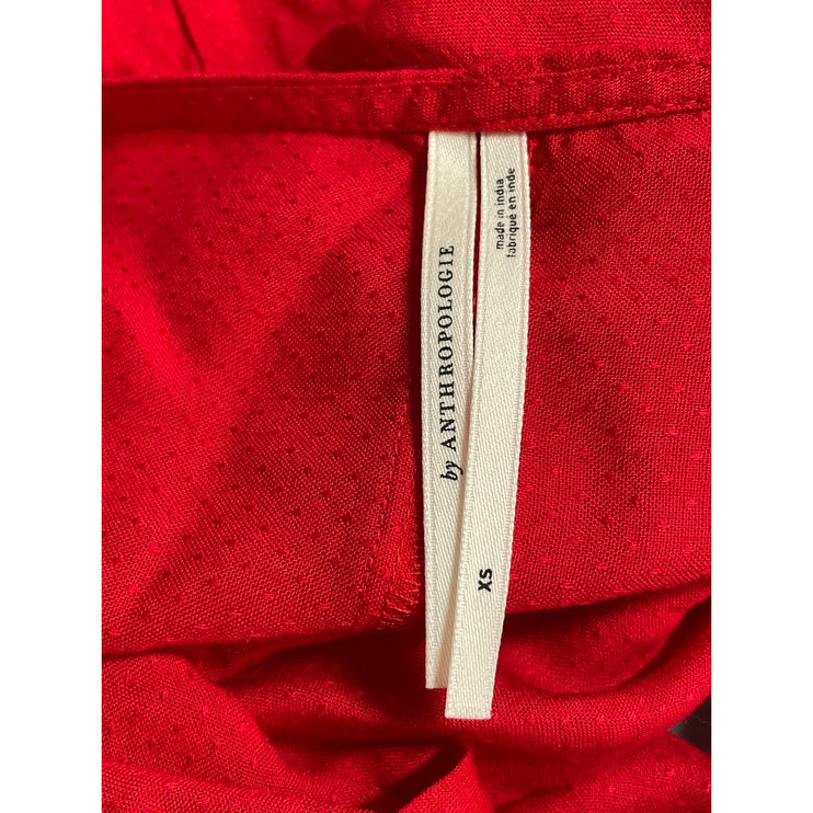 By Anthropologie Red Long Sleeve Wrap Tie Cutout V Neck A Line Maxi Dress Sz XS