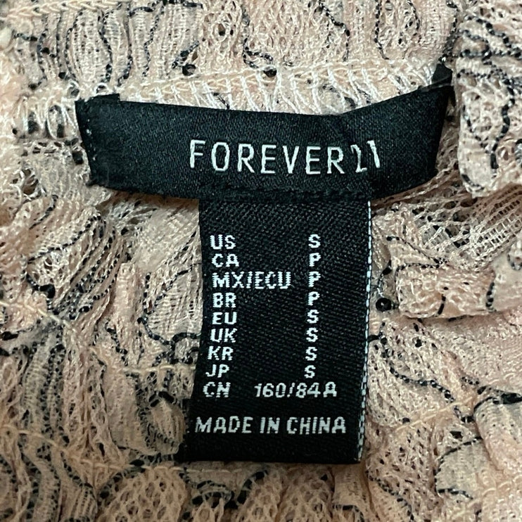 Forever 21 Womens Pink Floral Mesh Sheer Long Balloon Sleeve Turtleneck Blouse S