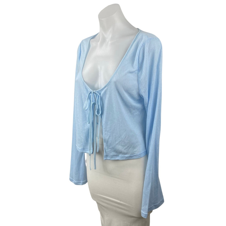 Princess Polly Barbaro Blue Long Sleeve Tie Crop Bolero Cardigan Sweater Top 0