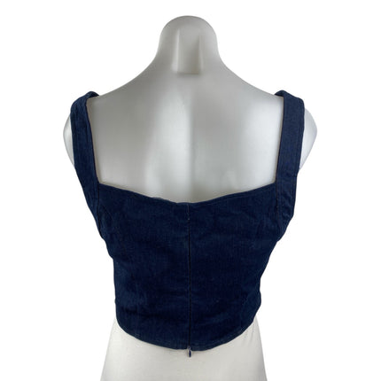Motel Women's Navy Blue Lace Trim Sleeveless Corset Bustier Cami Tank Top Size M