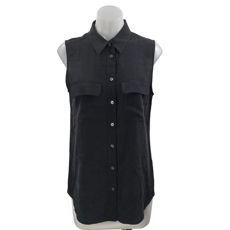 Equipment 100% Silk Women's Black Sleeveless Button Down Shirt Tank Top Size S