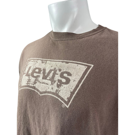 Levi's Men's Brown Logo Short Sleeve Crew Neck Y2k Basic T Shirt Tee Top Size XL