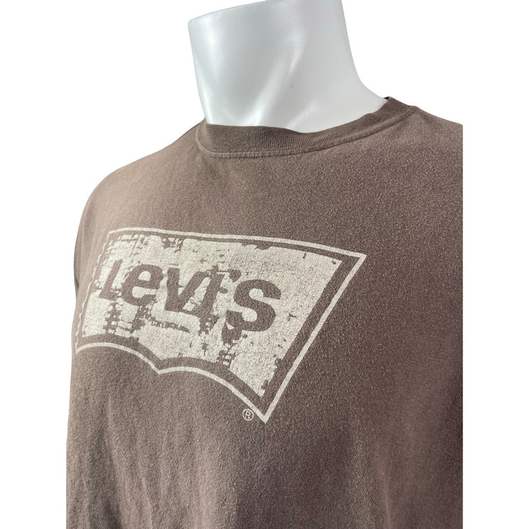 Levi's Men's Brown Logo Short Sleeve Crew Neck Y2k Basic T Shirt Tee Top Size XL