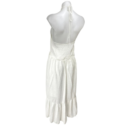 Zara Women's White Sleeveless Smocked Halter Tie Tiered Midi A-line Dress Size L