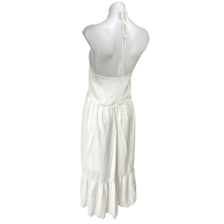 Zara Women's White Sleeveless Smocked Halter Tie Tiered Midi A-line Dress Size L