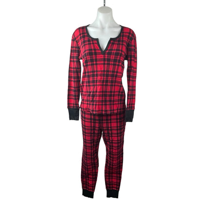 Victoria's Secret Red Plaid Knit Long Sleeve Jogger Pant Sleepwear Pajamas Set M